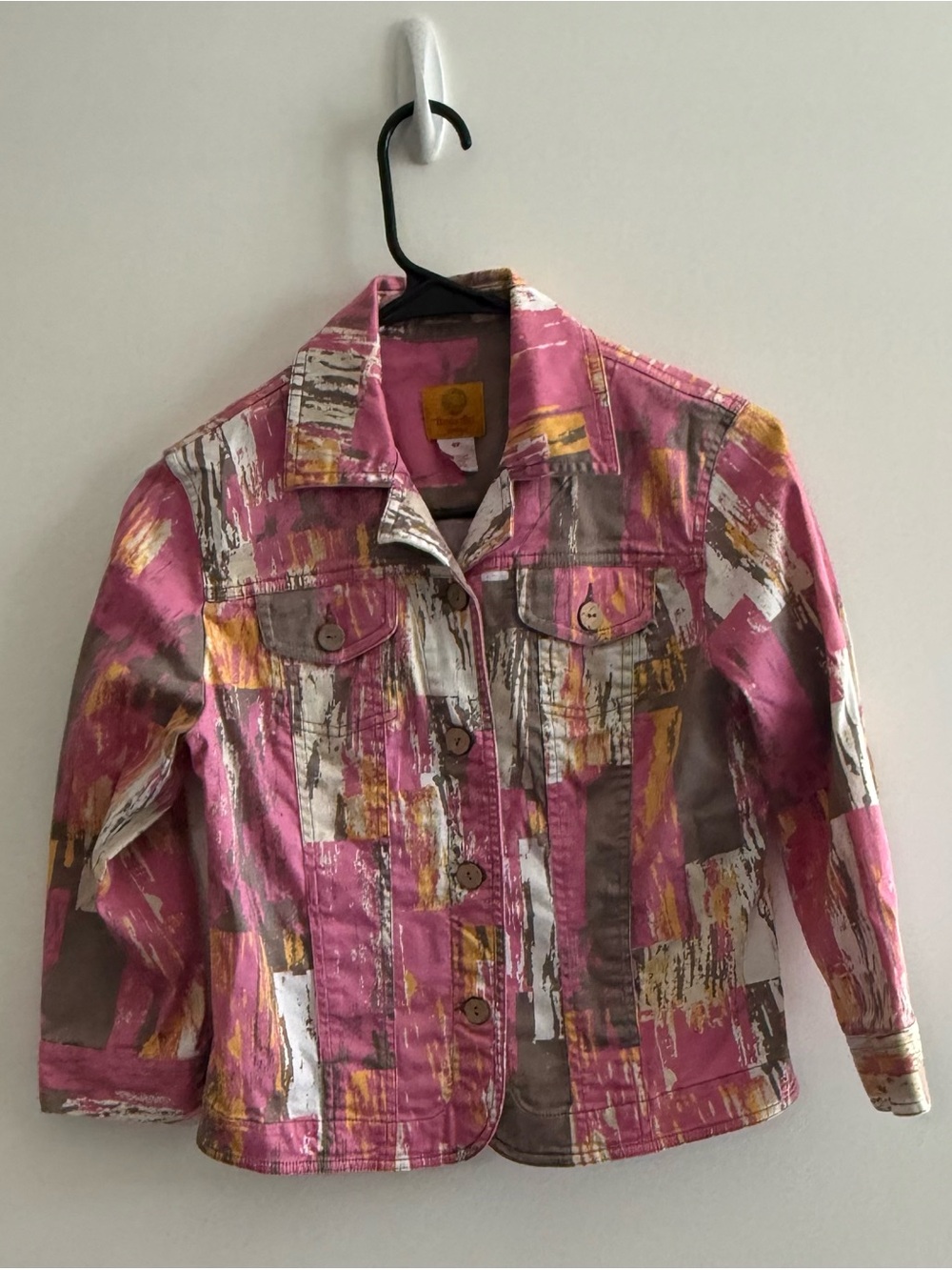 Ruby Rd. Pink Multicolor Paint-Brush Print Jean Jacket